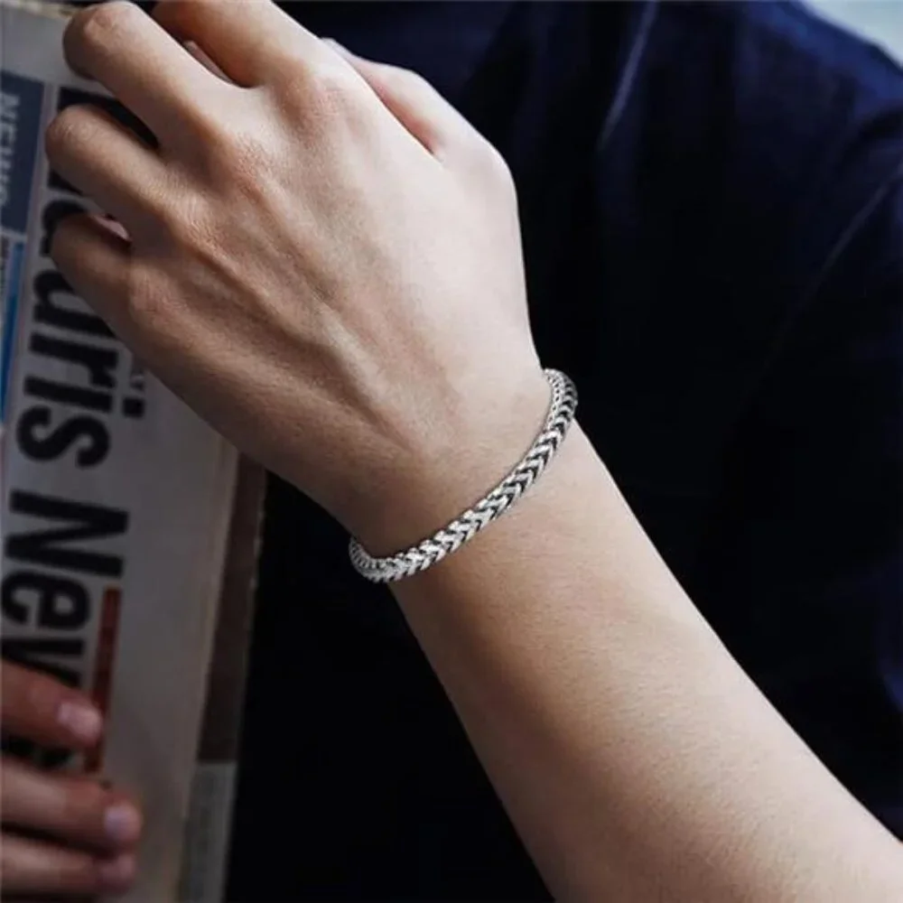 Mens Bracelet - Stainless Steel Fold Over Clasp Franco Chain Bracelets for Men
